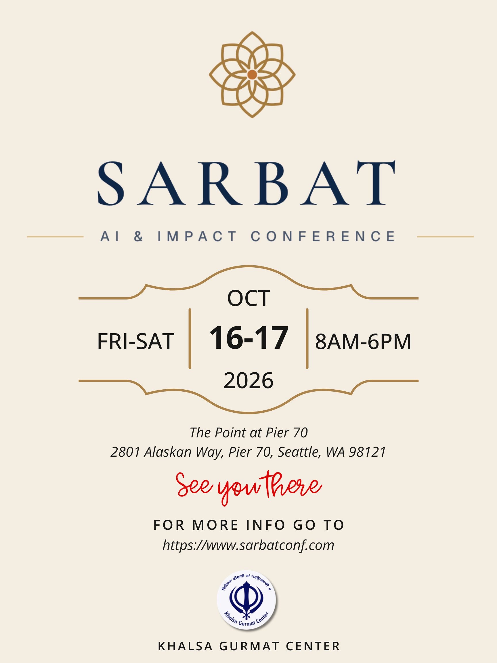 Sarbat AI and Impact Conference poster for October 16 and 17, 2026